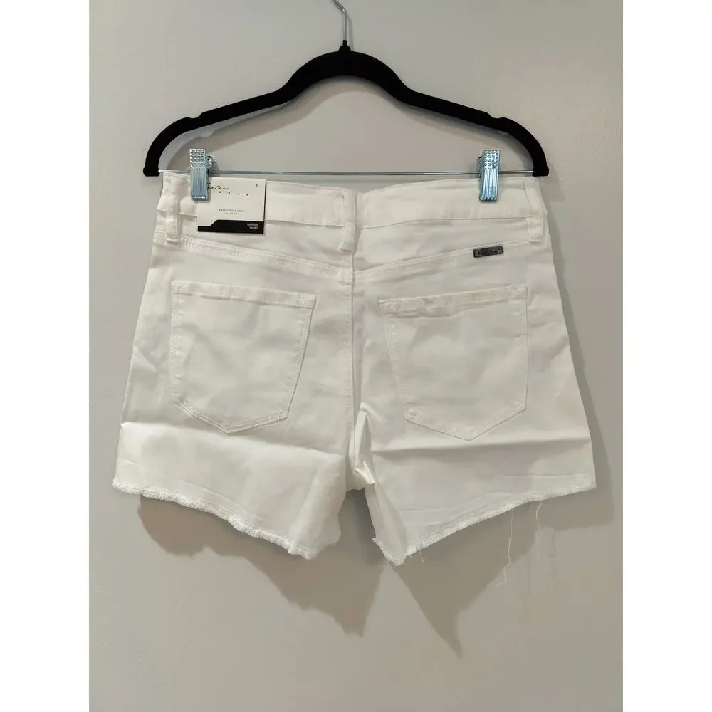 KanCan Women’s White High Rise Frayed Hem Denim Shorts Size XL - Picture 3 of 9